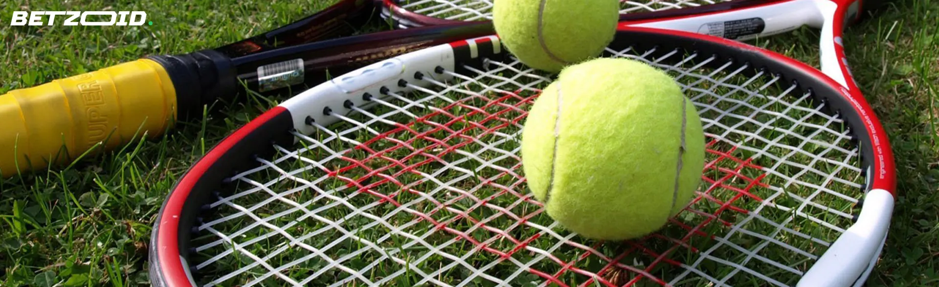Les balles de tennis reposent sur des raquettes.
