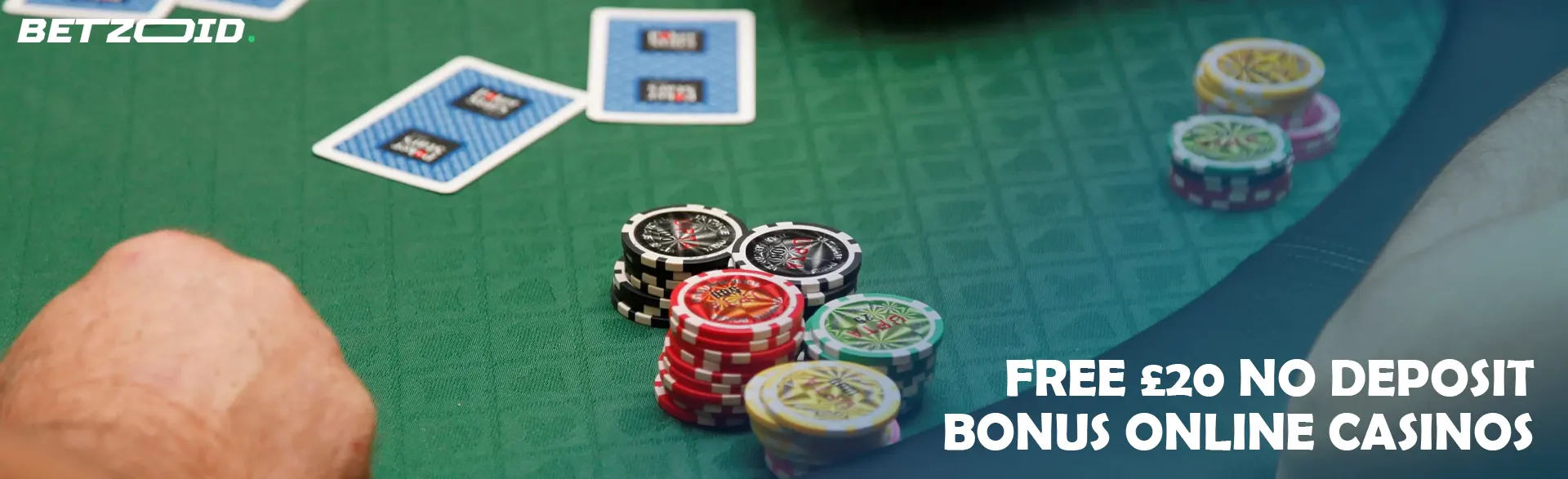 Chips and cards on the casino table.