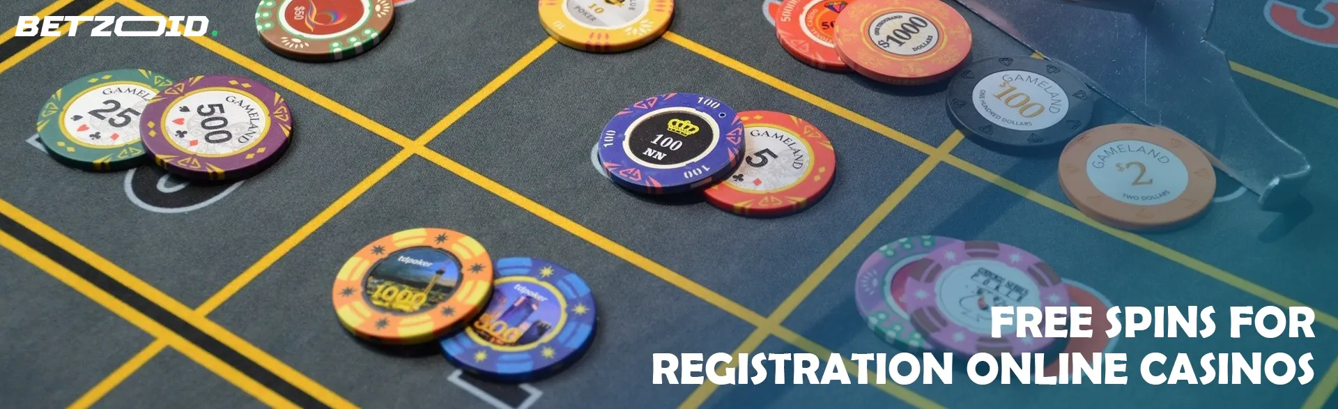 Multicolored chips on a casino table.