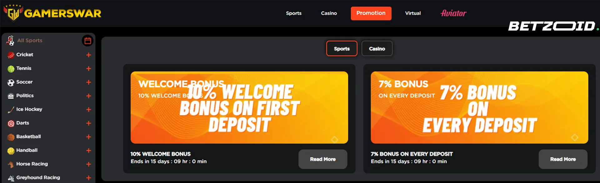 GamersWar bonuses and promotions.