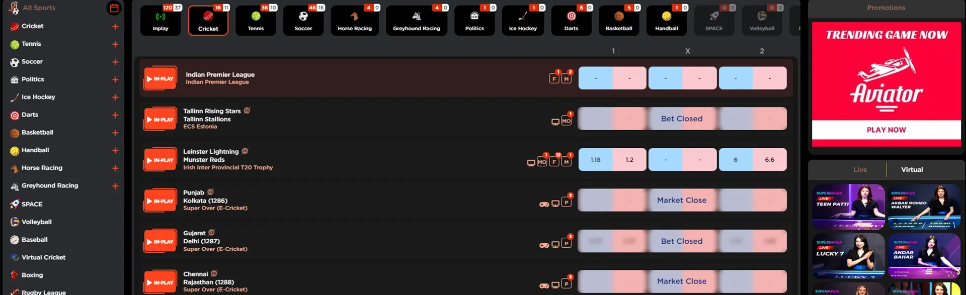 Live and virtual cricket betting options on GamersWar.