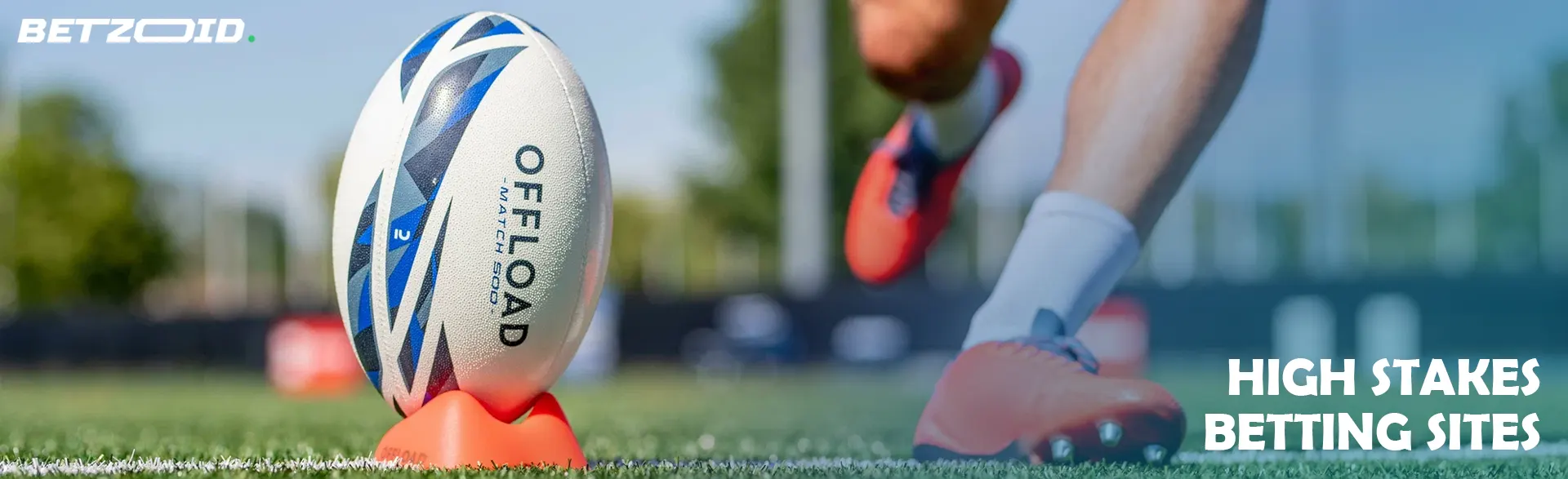 A cricket ball on a stand before hitting.