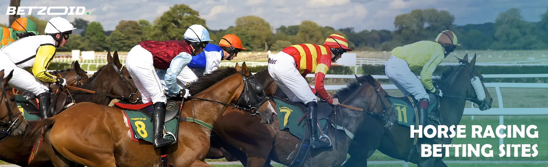 Jockeys on horses during horse races.