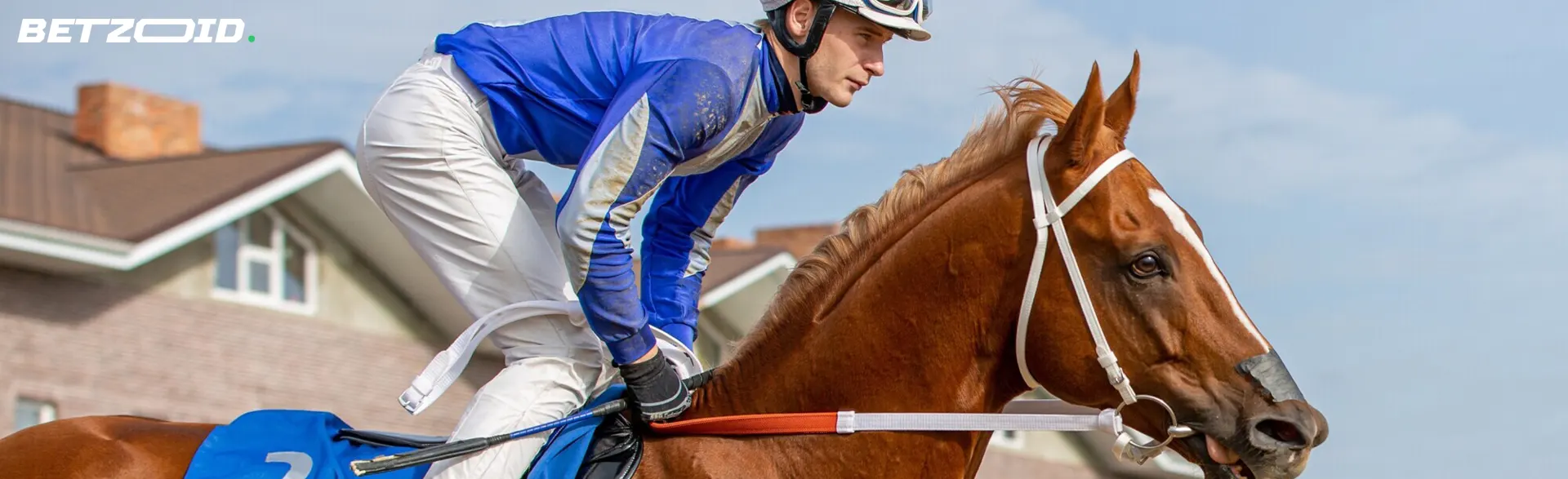 A jockey on a horse during a horse race.