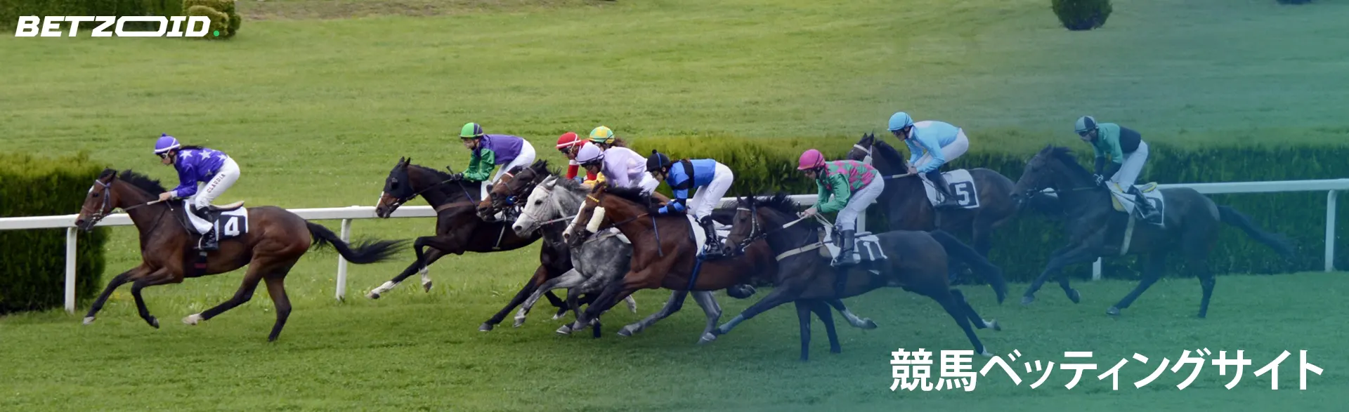 競馬中に馬に乗る騎手。