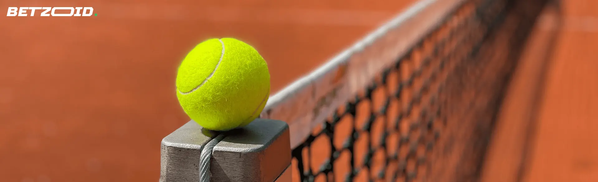 A teniszlabda a hálón fekszik.