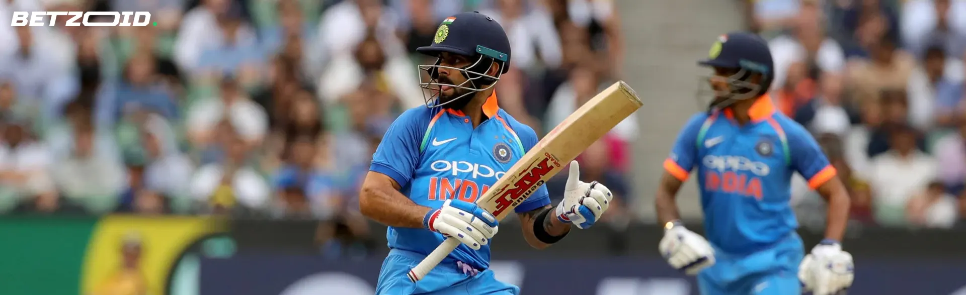 A cricketer in action during a match.