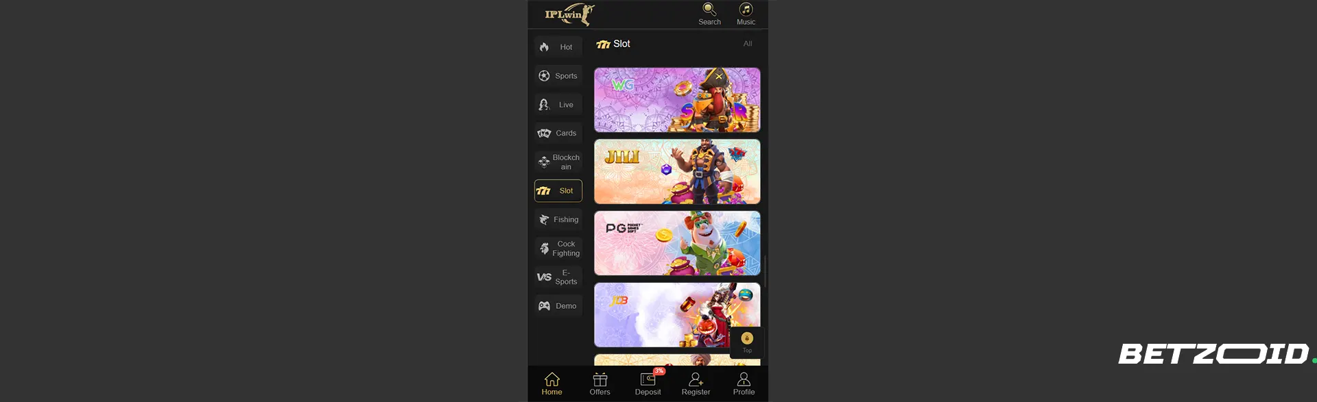 IPL casino slots selection.