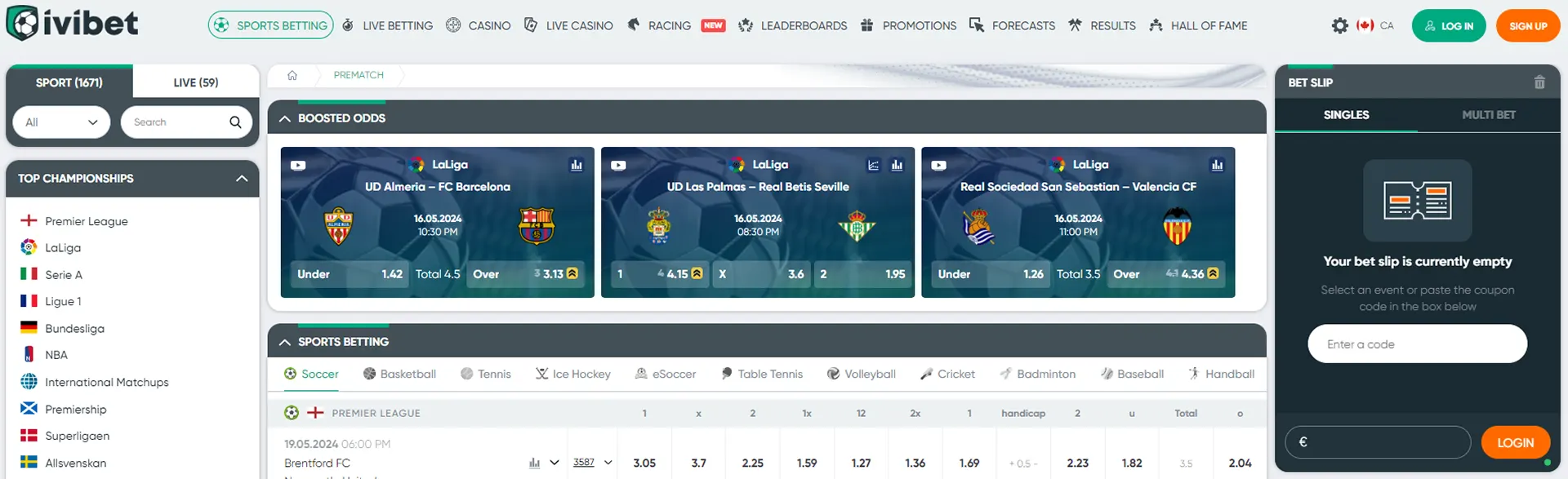 Ivibet sports betting interface.