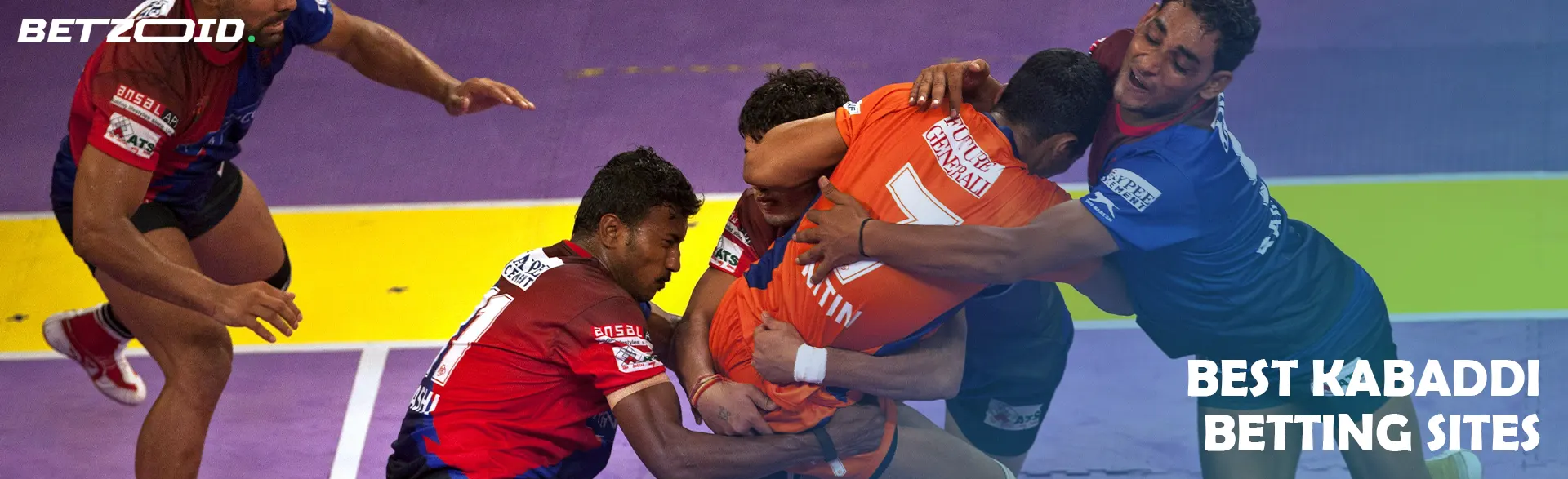 Kabaddi players in action during a game.