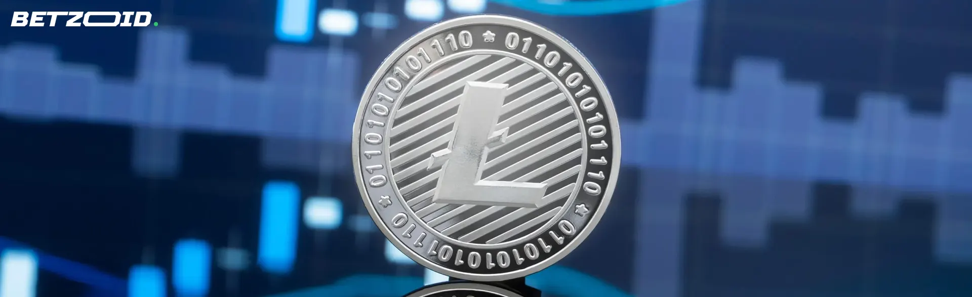 Litecoin coin on the background of graphs.