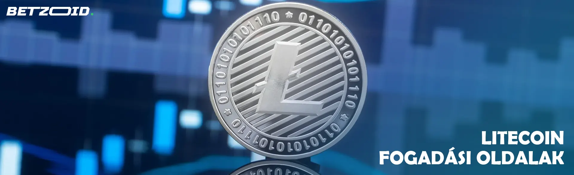 Litecoin kriptovaluta érme a grafikonok hátterében.