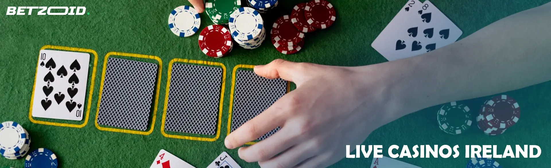 The player places cards on the casino table.