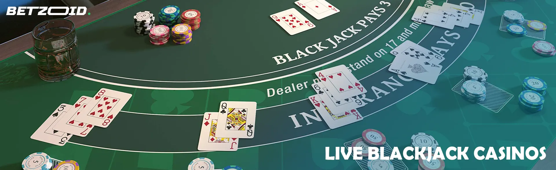 Cards and chips on the blackjack table.