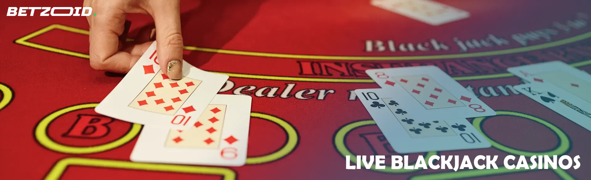 The player places cards on the casino table.