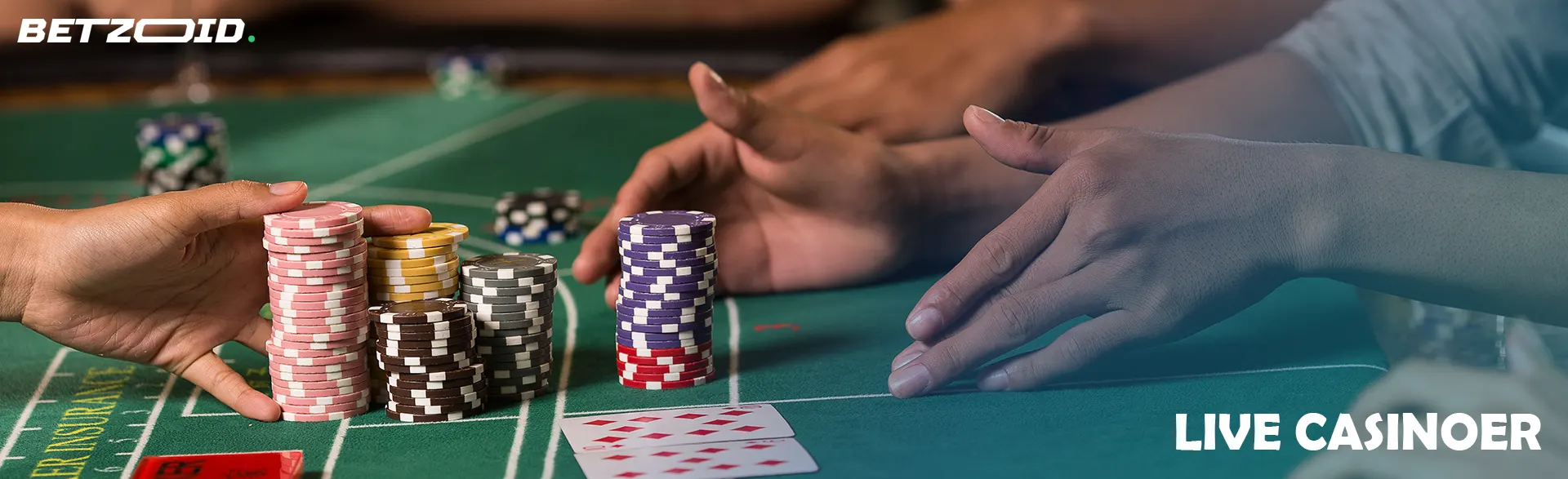 Spillere plasserer innsatser med kasinosjetonger.