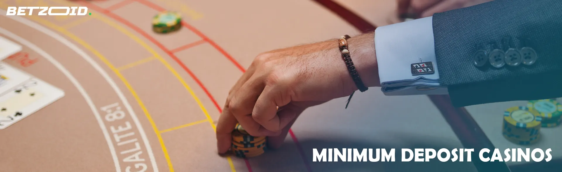 The player places the chips on the casino table.