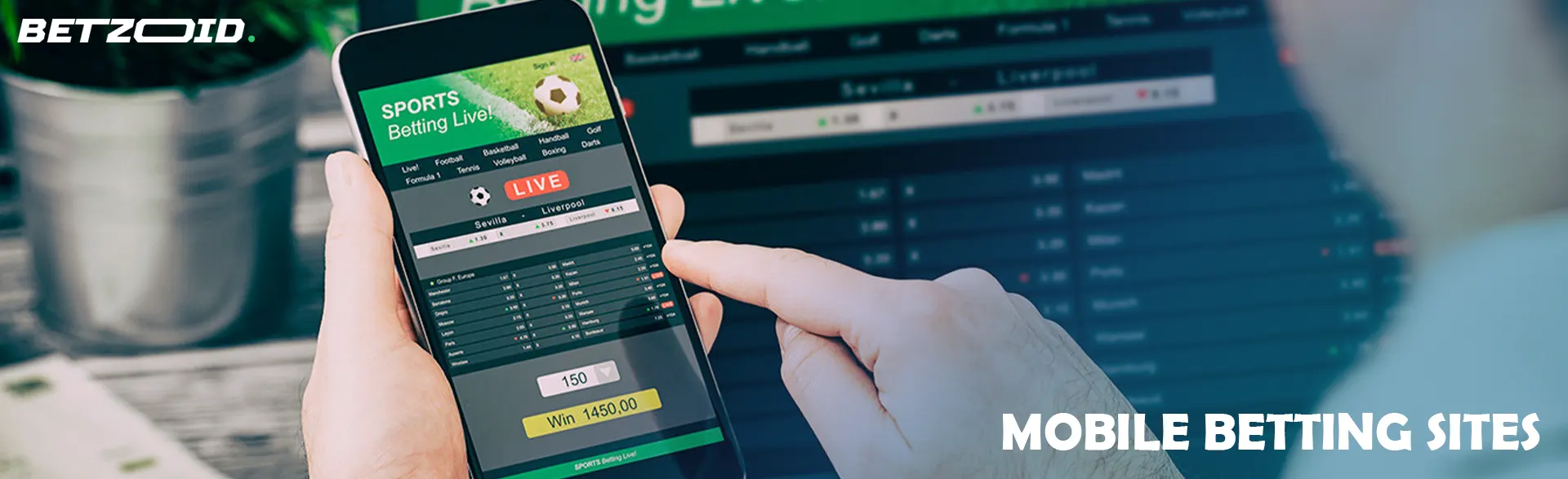 A person makes bets on sports using a smartphone.