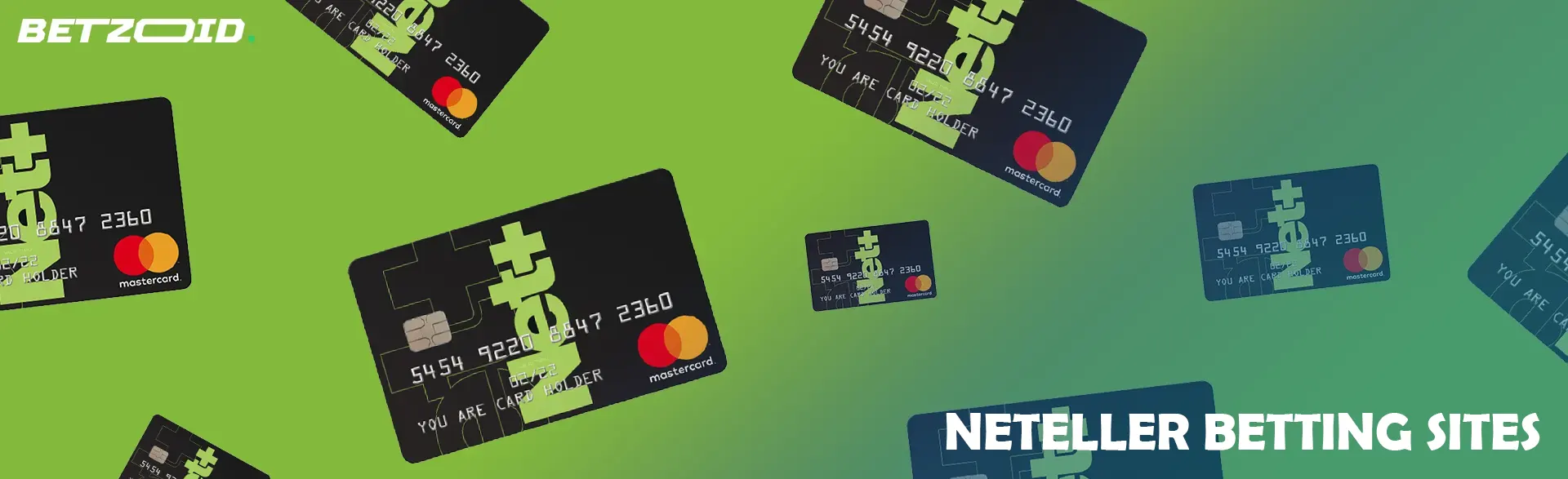 Neteller cards on a green background.