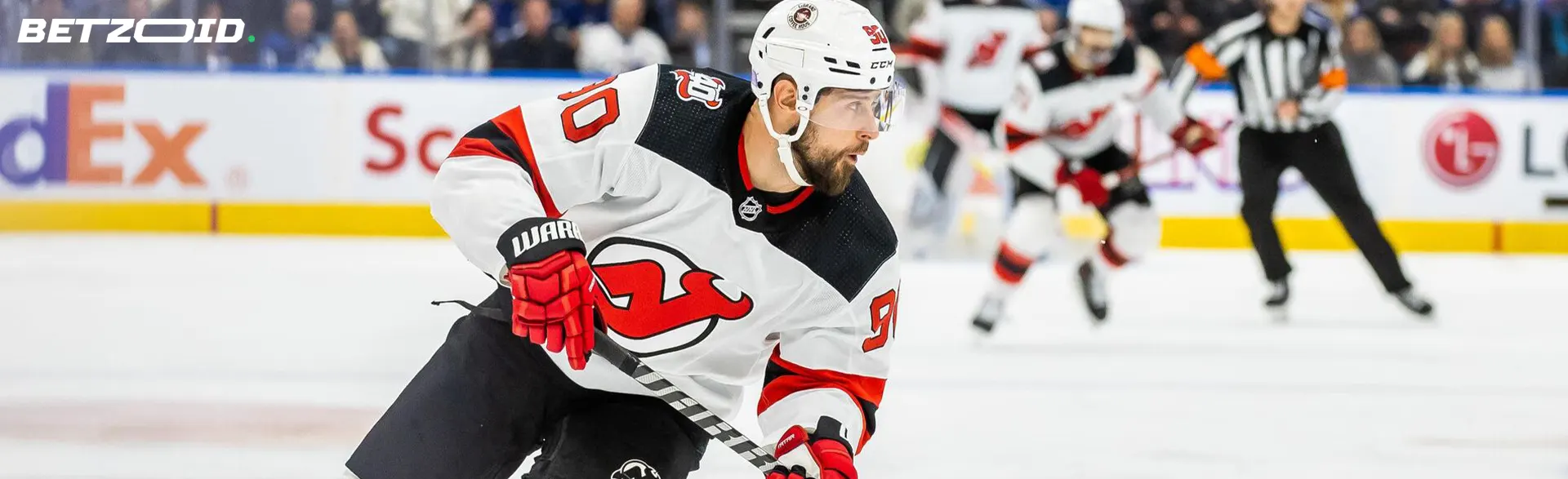 Hockey player in action during a match.