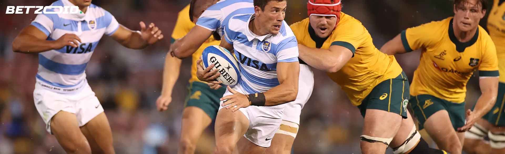 Rugby players in action during a match.