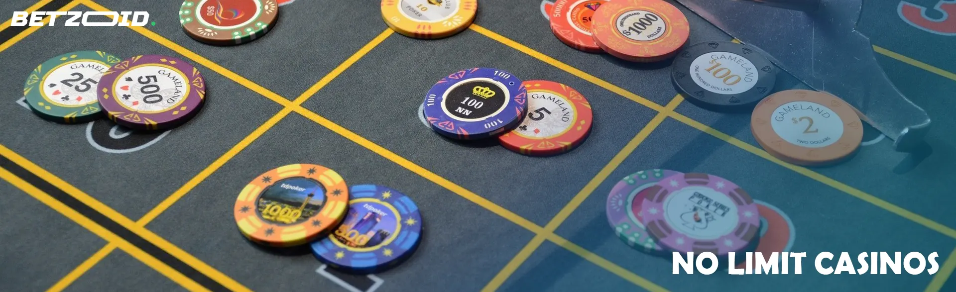 Multicolored chips on the casino table.
