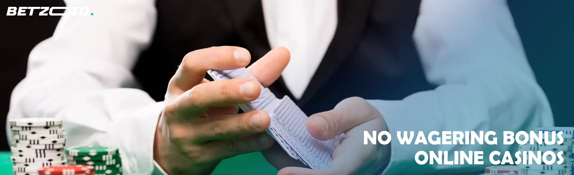 The croupier shuffles the cards around the casino chips.