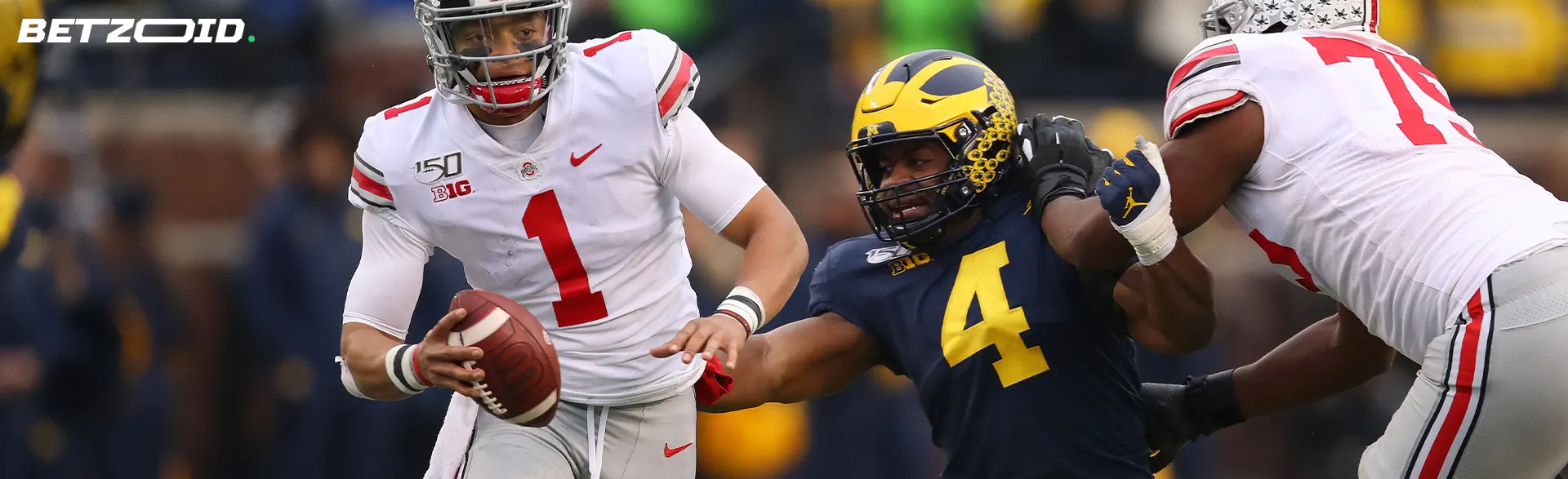 American football players in action during a match.