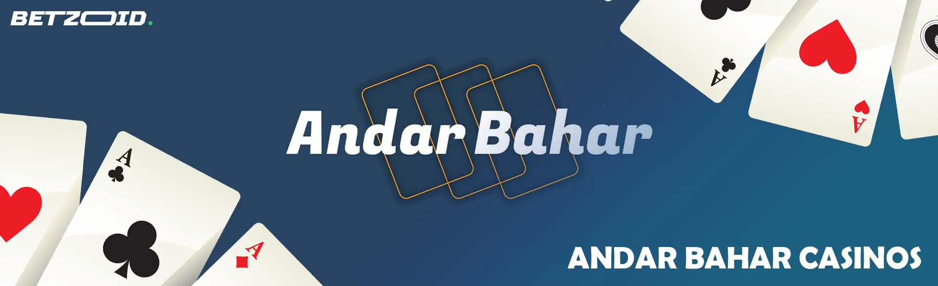 Andar Bahar game inscription surrounded by playing cards.