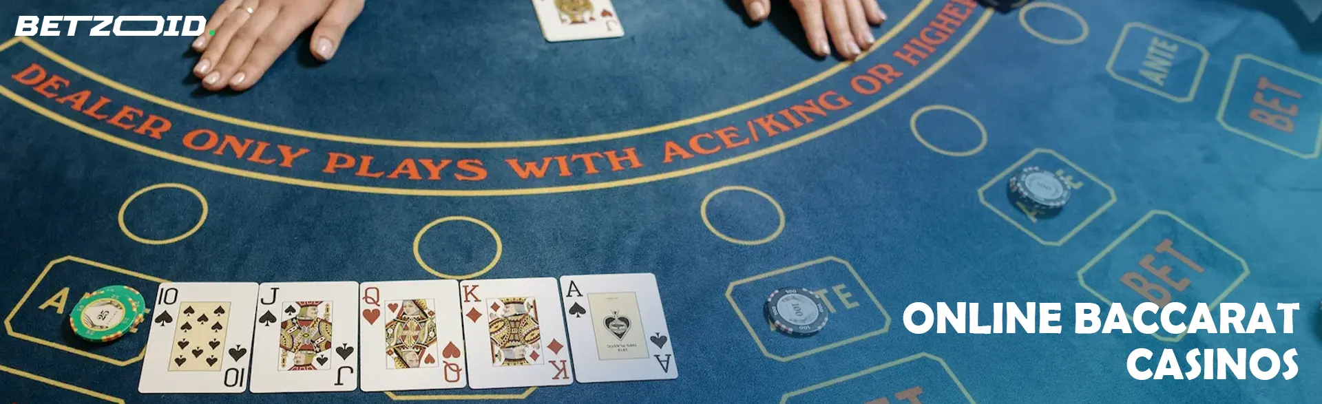 Casino table with chips and cards.