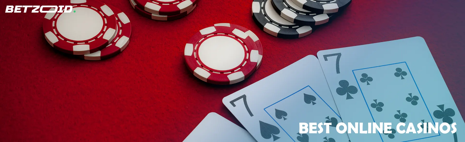 Cards and chips on a red table.
