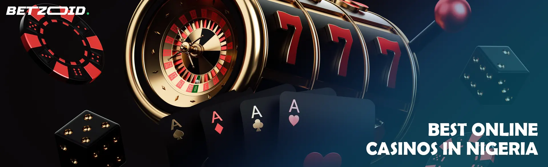 A virtual slot machine surrounded by chips, dice and cards.