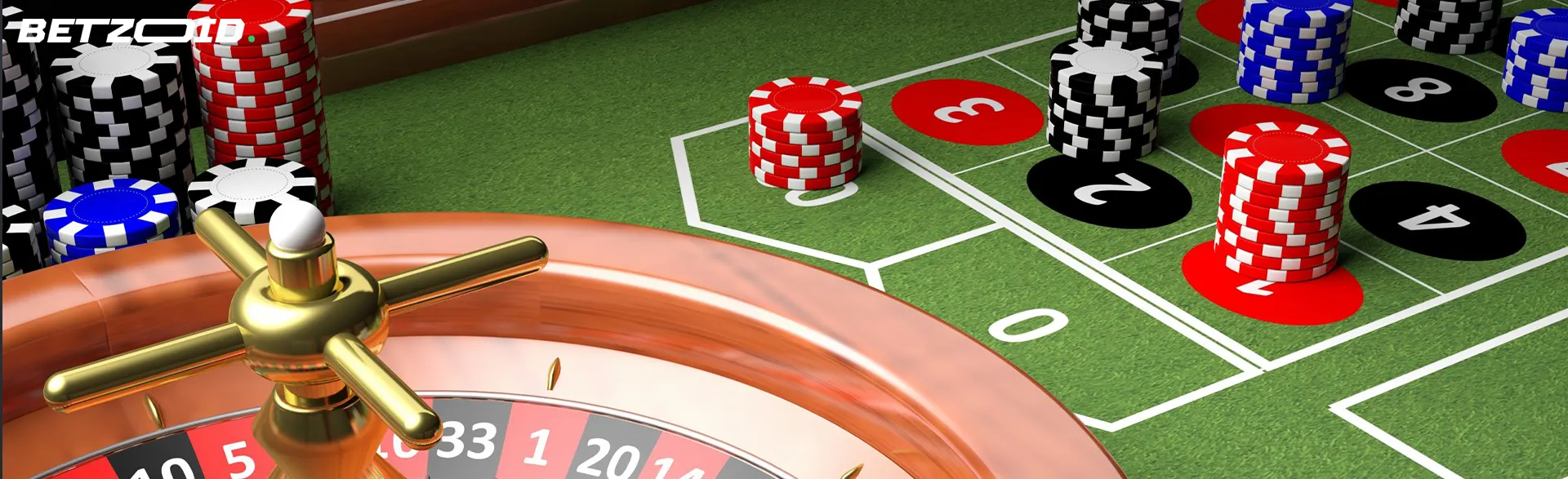 Virtual roulette and bets with chips on the playing field.