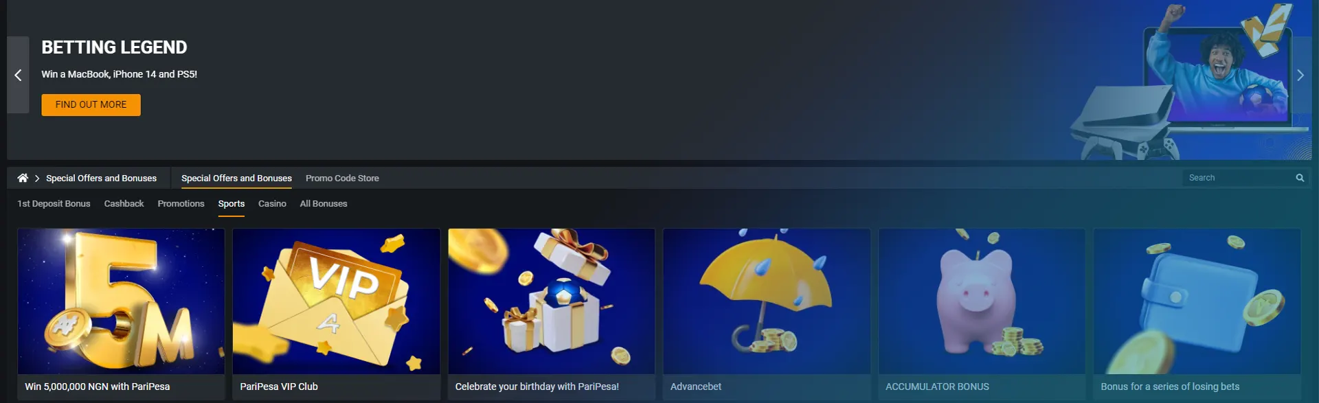 Variety of bonuses for players on the Paripesa betting site.