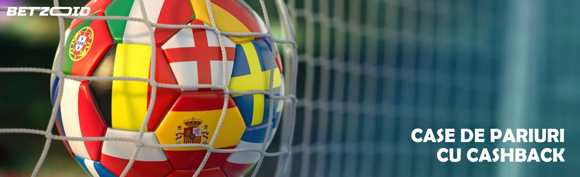 O minge de fotbal într-o plasă este pictată cu diferite steaguri ale țărilor.