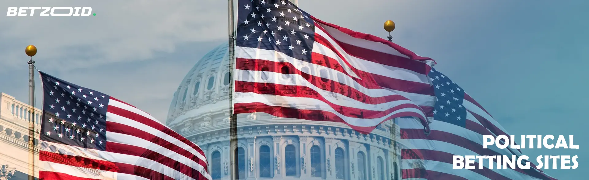 USA flags on the background of the building.