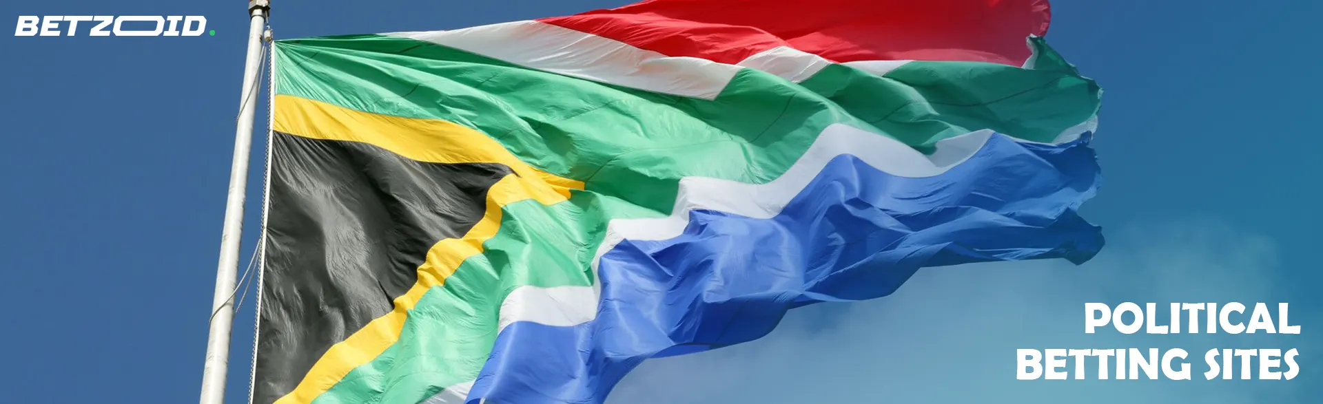 The flag of South Africa on the background of the sky.