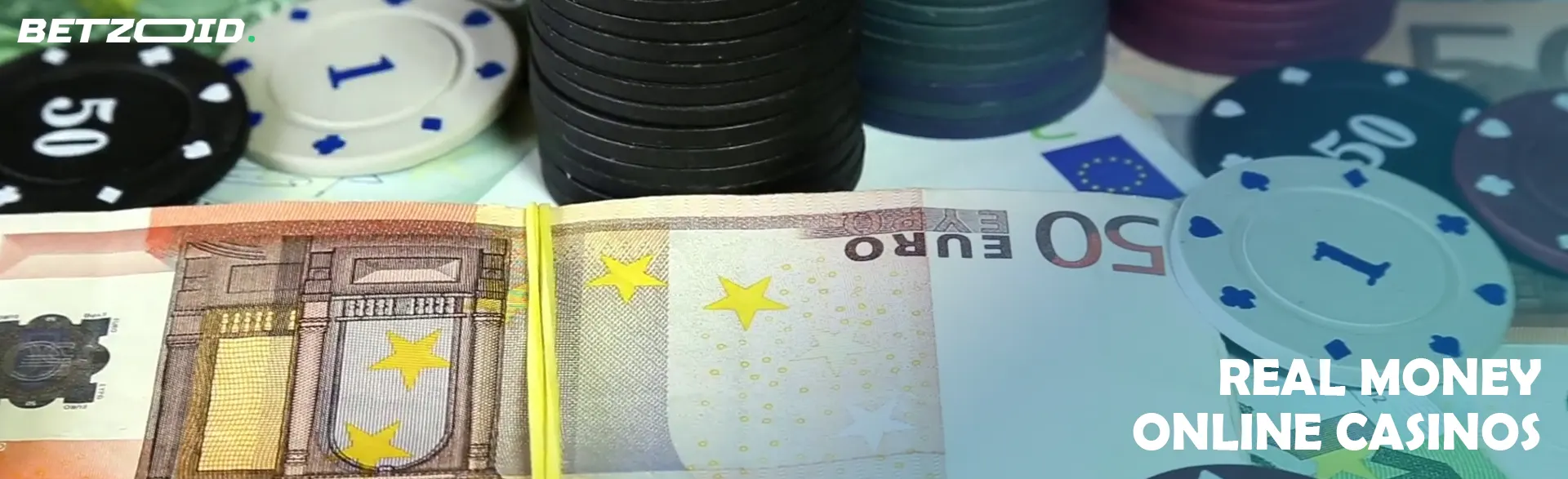 Euro bills next to casino chips.