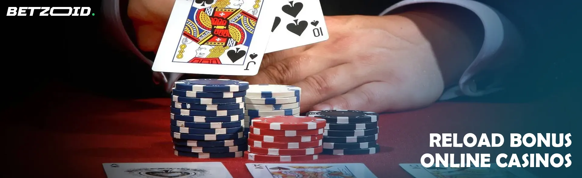 The player shows cards on the background of casino chips.