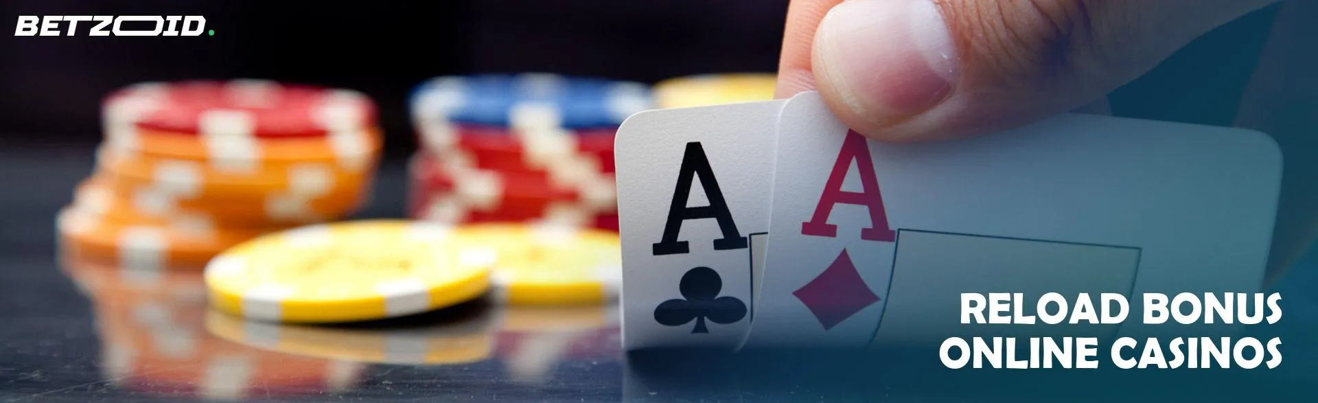 The player holds cards on the background of casino chips.