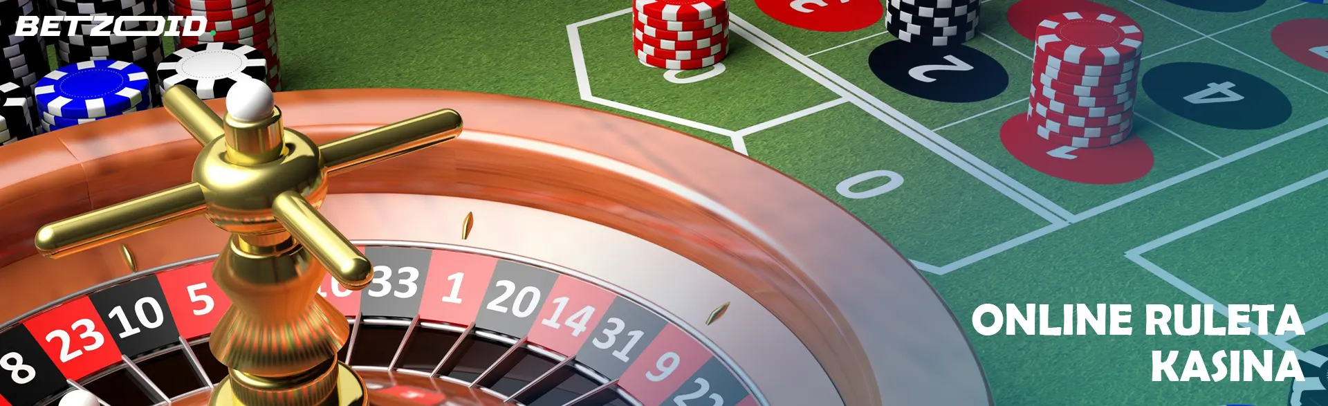 Virtuální ruleta vedle kasinových žetonů.