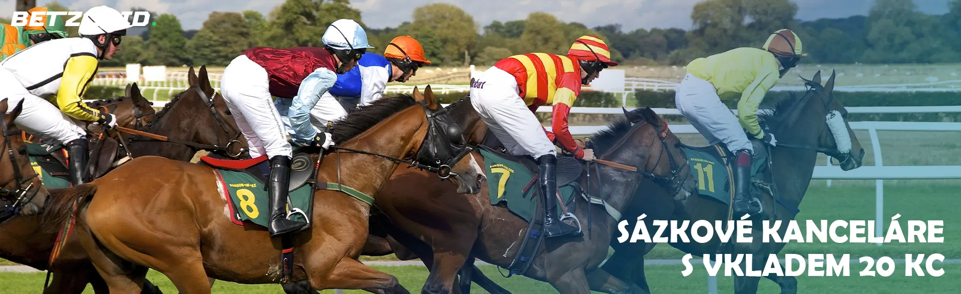 Žokejové na koních během koňských dostihů.