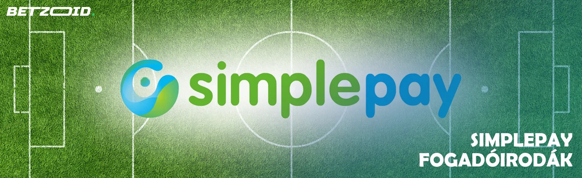 SimplePay logó egy futballpálya hátterén.