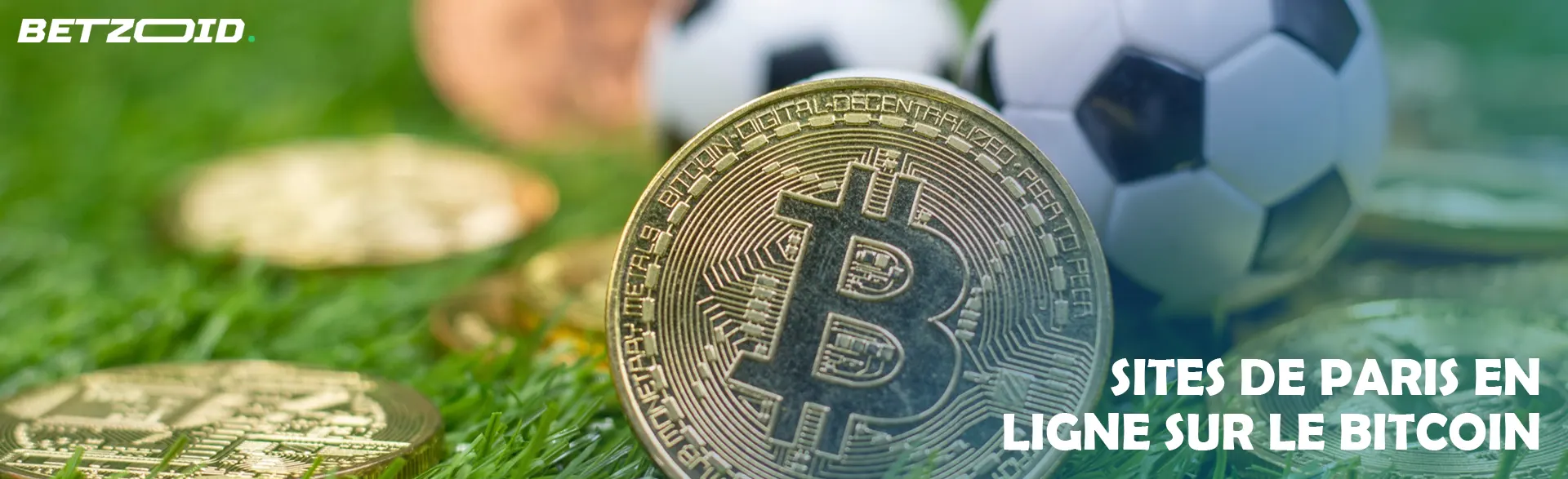 Pièces Bitcoin à côté d’un ballon de football.