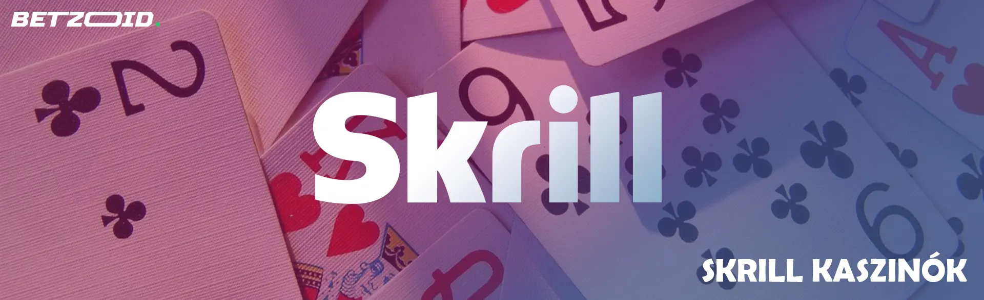 Skrill logó kártyalapok hátterében.