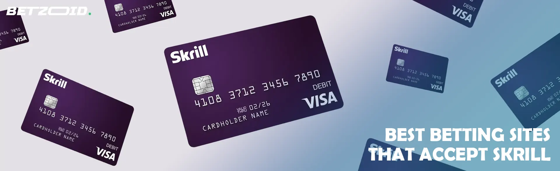 Skrill cards on a light background.