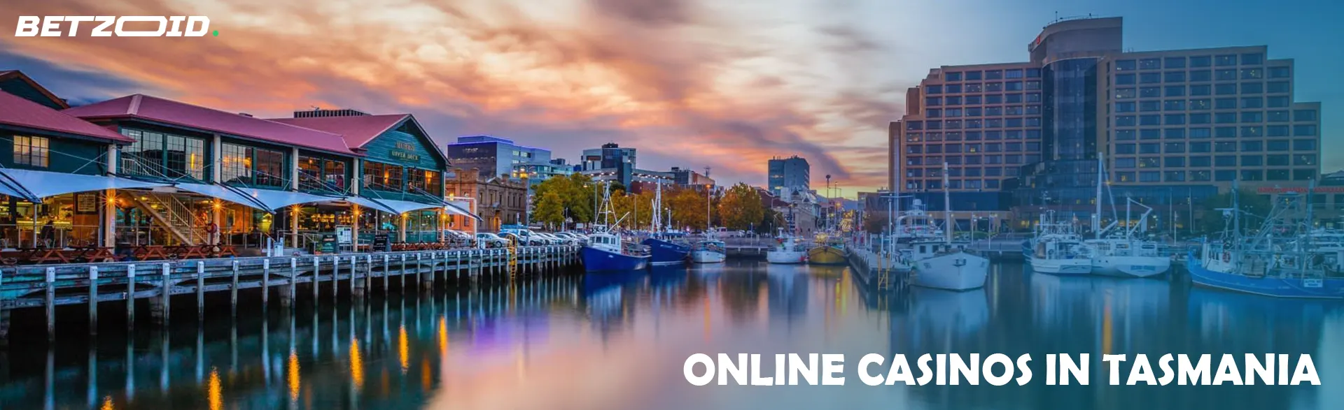 View of the pier and buildings in Tasmania.