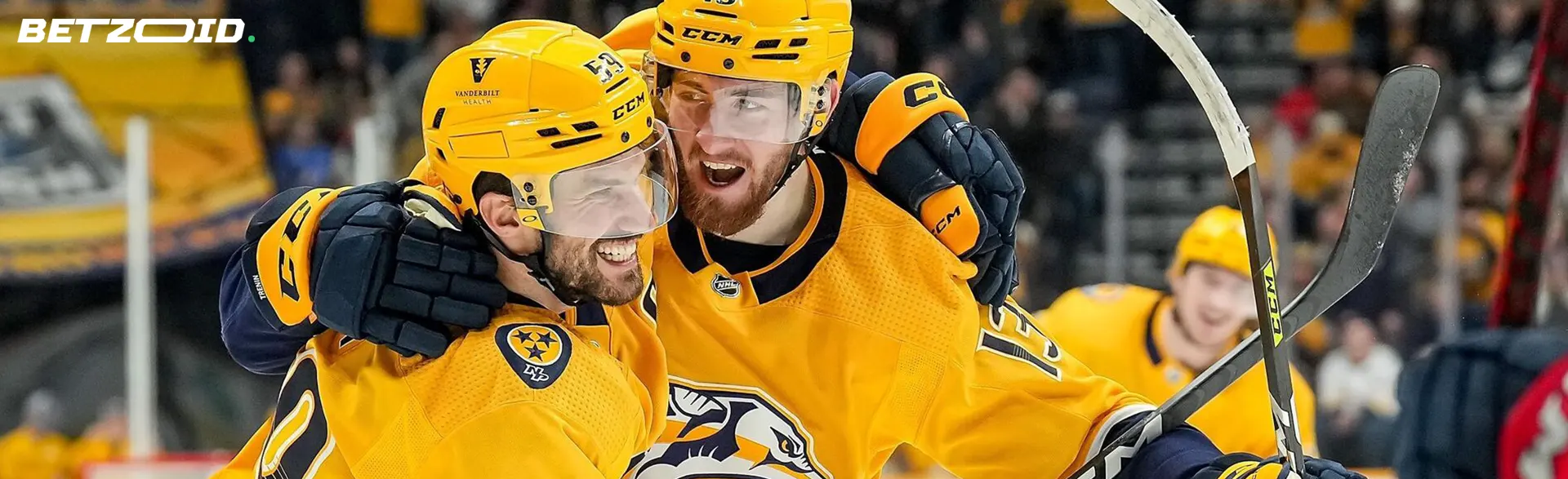 Hockey players rejoice after the match.