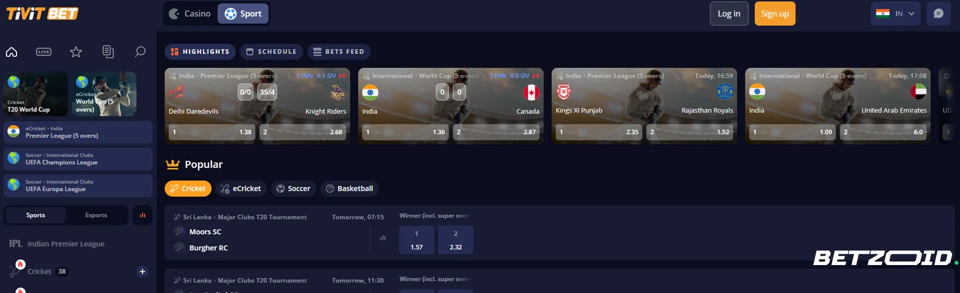 TivitBet sports betting interface.