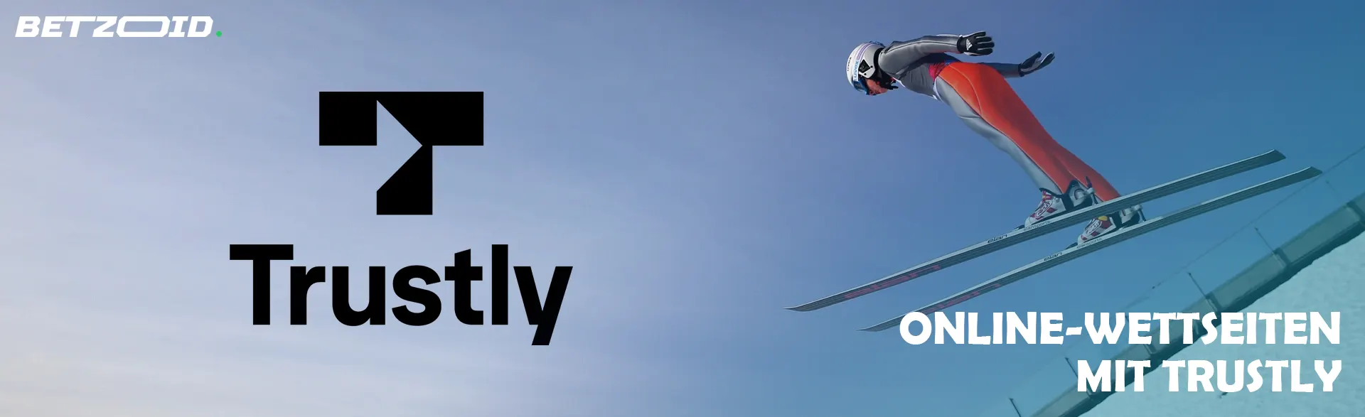 Trustly-Logo neben einem springenden Skifahrer.